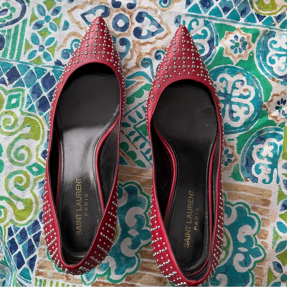 Saint Laurent Red Studded Heels Size 38